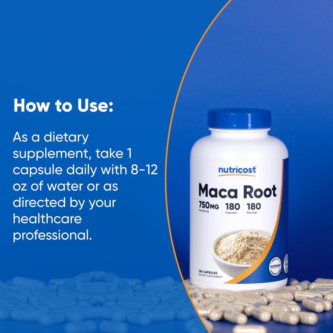 Nutricost Maca Root Capsules (Lepidium meyenii) 750mg, 180 Capsules, 180 Servings