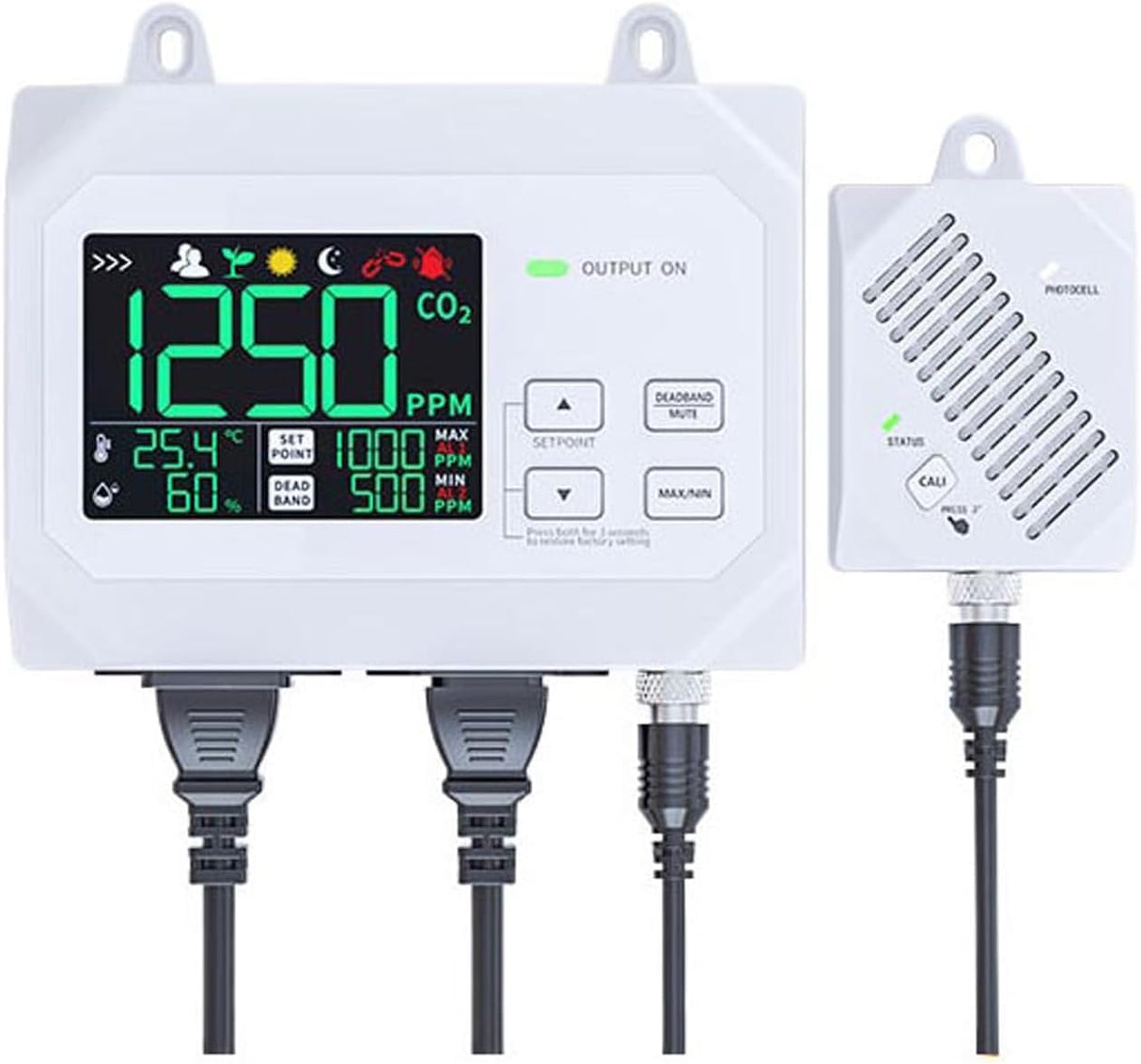 YFYIQI Digital CO2 Controller Wall Mount CO2 Monitor with CO2 Measurement Range 0-9999ppm CO2 Repeatability 10ppm CO2 Display Resolution 1ppm Two Mode Charactor Mode Plant Mode