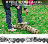 Rope Saw for Tree Limbs, 55 Inch Chain Saw with 70 Sharp Teeth & 46 Feet Ropes Kit, High Limb Pocket Chainsaw