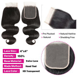 Body Wave Bundles with Closure Human Hair 16 18 20+14 Inch Human Hair Bundles with Closure 100% Brazilian Virgin Body Wave 3 Bundles Human Hair with 4x4 Lace Closure Natural Black