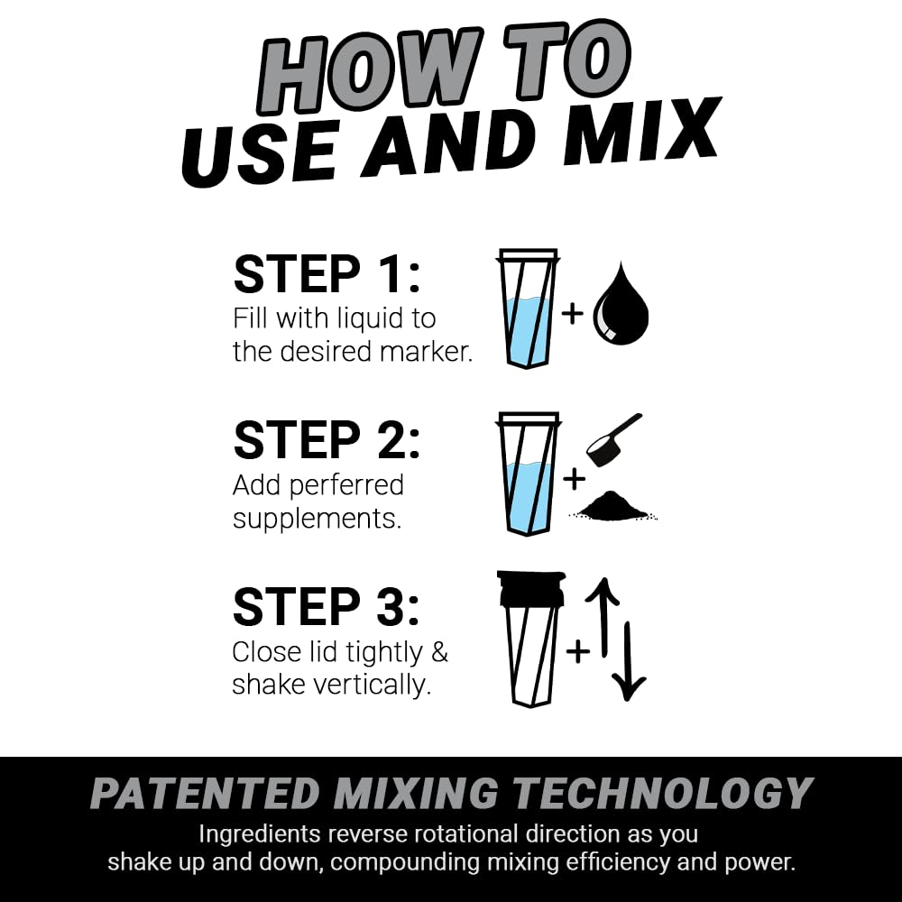 HELIMIX 1.5 Vortex Blender Shaker Bottle Holds Upto 20oz | No Blending Ball or Whisk | USA Made | Portable Pre Workout Whey Protein Drink Shaker Cup | Mixes Cocktails Smoothies Shakes | Top Rack Safe