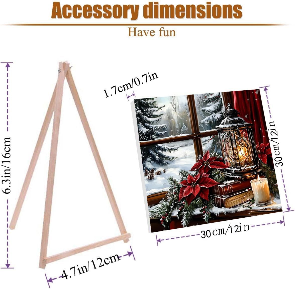 VIGEGU 4 Pack Christmas Paint by Numbers Kit for Adults with Framed,Deer Bell Lantern Gnome Paint by Number with Wooden Easel DIY Adult Painting by Number Kits for Wall Decor for Wall Decor 12x12in