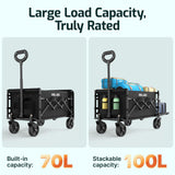 Golabs WA1 Collapsible Folding Wagon Cart, Max 220lb Load, Expands to 100L