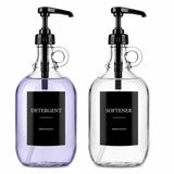 ClutterVerse 2 Pcs Glass Laundry Detergent Dispenser with Black Pump, 64 oz Each, Half Gallon Dispenser for Laundry Room, Includes Black Labels and Measuring Cups