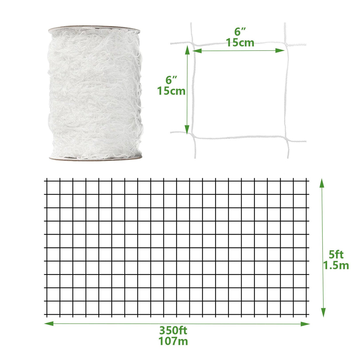 EDYCARX Nylon Trellis Netting Roll 5 x 350 ft, 6 Inch Soft Mesh, Heavy Duty Reinforced Garden Plant Support Mesh for Vertical Growing, Climbing Plants