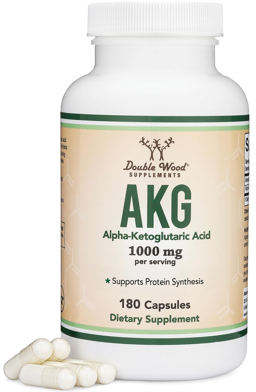 AKG Supplement (Alpha Ketoglutaric Acid) 1,000mg Per Serving (180 Capsules) Different and May Be More Effective Than AAKG (Recently Studied for Healthy Aging Properties) Gluten Free by Double Wood
