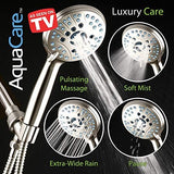Hotel Spa AquaCare High Pressure 8-mode Handheld Shower Head, Anti-clog Nozzles, Built-in Power Wash to Clean Tub, Tile & Pets, Extra Long 6 ft. Stainless Steel Hose, Wall & Overhead Brackets