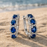 Amy & Annette Blue Sapphire Earrings - 18k White Gold Plated Halo Earring for Women - Great Gift Idea for Every Occasion