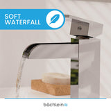 Bächlein Water Tap for The Bathroom in Stream Design, Single-Lever Mixer with Durable Ceramic Cartridge and Installation Set, Bathroom Faucet Chrome