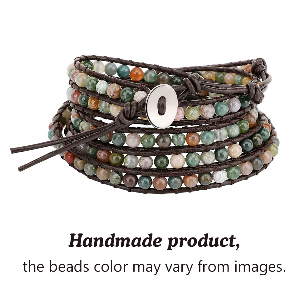 Emibele Leather Multilayer Wrap Bracelets for Women, Boho Style