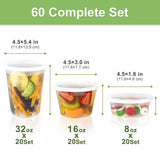 60 Sets (120-Piece) Deli Containers with Lids, 32/16/8 oz X 20 Set Each