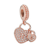 MITSOKU 9Pcs Silver Rose Gold Charms Set Compatible with Pandora Bracelets - Fashion Dangle Beads for Women, Birthday/Travel/Family Theme Jewelry Gifts