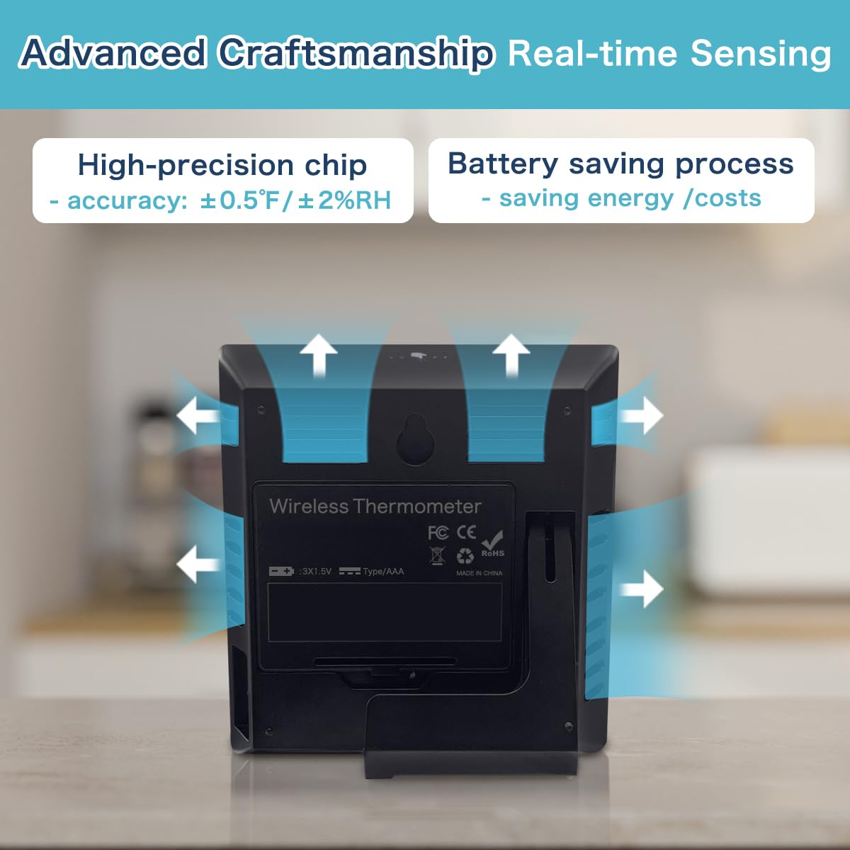 KIDLEDUCT Indoor Outdoor Thermometer Wireless Battery Powered, High Precision Inside Outside Humidity Temperature with Alert, Backlight Weather Thermometers with 1 Sensor, 330ft Wireless, Black