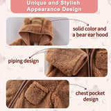 AiWMGL Newborn Baby Bear Outfit Suit With Fold-Over Mittens and Footies Girls Boys 0-3 Months Winter Fleece Clothes Suit Hooded Jumpsuit Romper Snowsuit