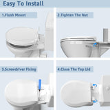Round Toilet Seat Soft Close 16.5'',Standard Universal Toilet Lid Round with PP Material Safe,Easy to Clean and Install,Ergonomic design,Never Loosens,2 Years Support,White Plastic