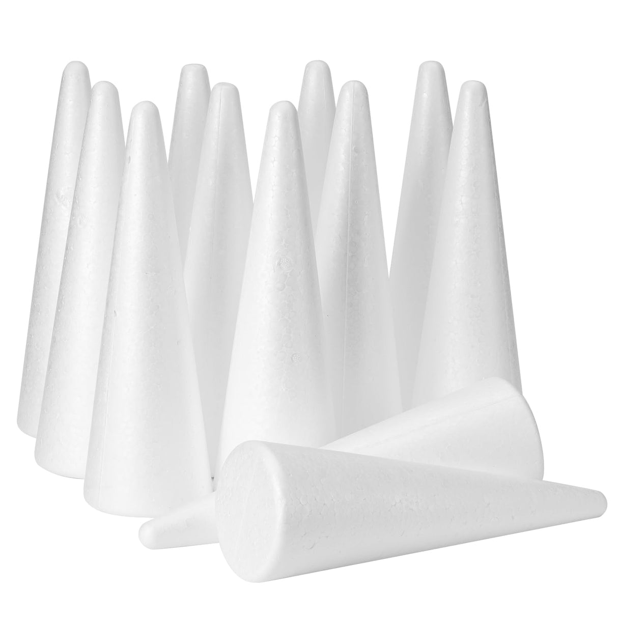 YURN Craft 12 Pack Foam Cones for Crafts, Foam Trees Cones, 3.7×11.6 in Cones Shaped Foam for Christmas Decorations, Gnomes, and DIY Art Projects.