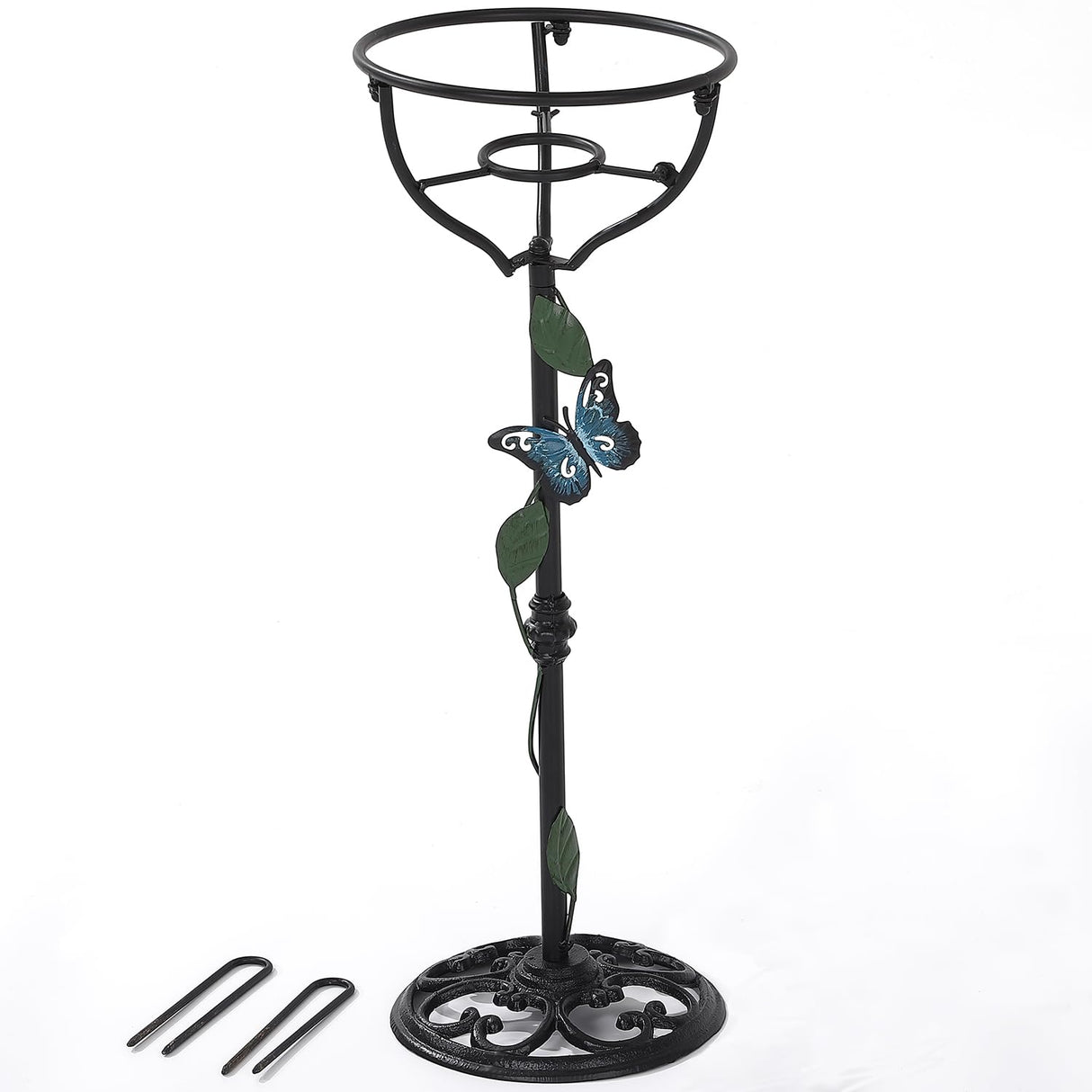 TICKCACY Cast Iron Gazing Globe Stand, 24.5" Gazing Ball Stand for 10-12 Inches Garden Gazing Globes, Metal Display Gazing Ball Holder for Indoor Outdoor, Easy Assembly, Black