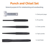 Amazon Basics 16-Piece Chrome Vanadium Steel Punch and Chisel Set with Storage Pouch, Cold Chisel, Pin Punch, Center Punch