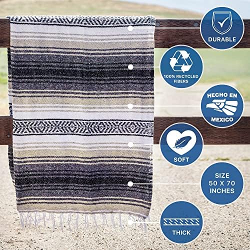 Benevolence LA Authentic Handwoven Mexican Blanket | Yoga Blankets, Outdoor, Picnic, Beach, Camping | Equestrian Saddle | Serape 50x70 inches - Sand, Pack of 1
