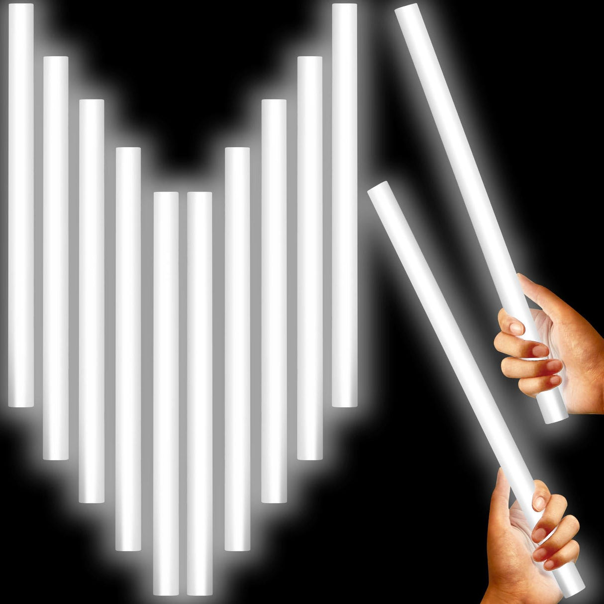 Lewtemi 10 Pcs Large Glow Sticks Big Giant Jumbo Halloween Christmas Emergency Light Stick for Camping Accessories, Survival Kit(White,16 Inch)