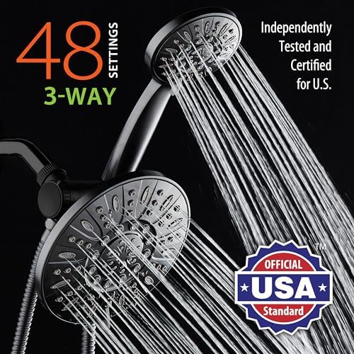 AquaDance 7" Premium High Pressure 3-Way Rainfall Combo for The Best of Both Worlds - Enjoy Luxurious Rain Showerhead and 6-Setting Hand Held Shower Separately or Together - Matte Black Finish