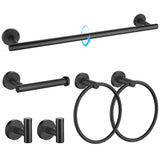 TQKAG Matte Black Bathroom Hardware Set 6-Piece Bathroom Accessory Set 23.6 Inch Round Stainless Steel Towel Bar Set Wall Mounted