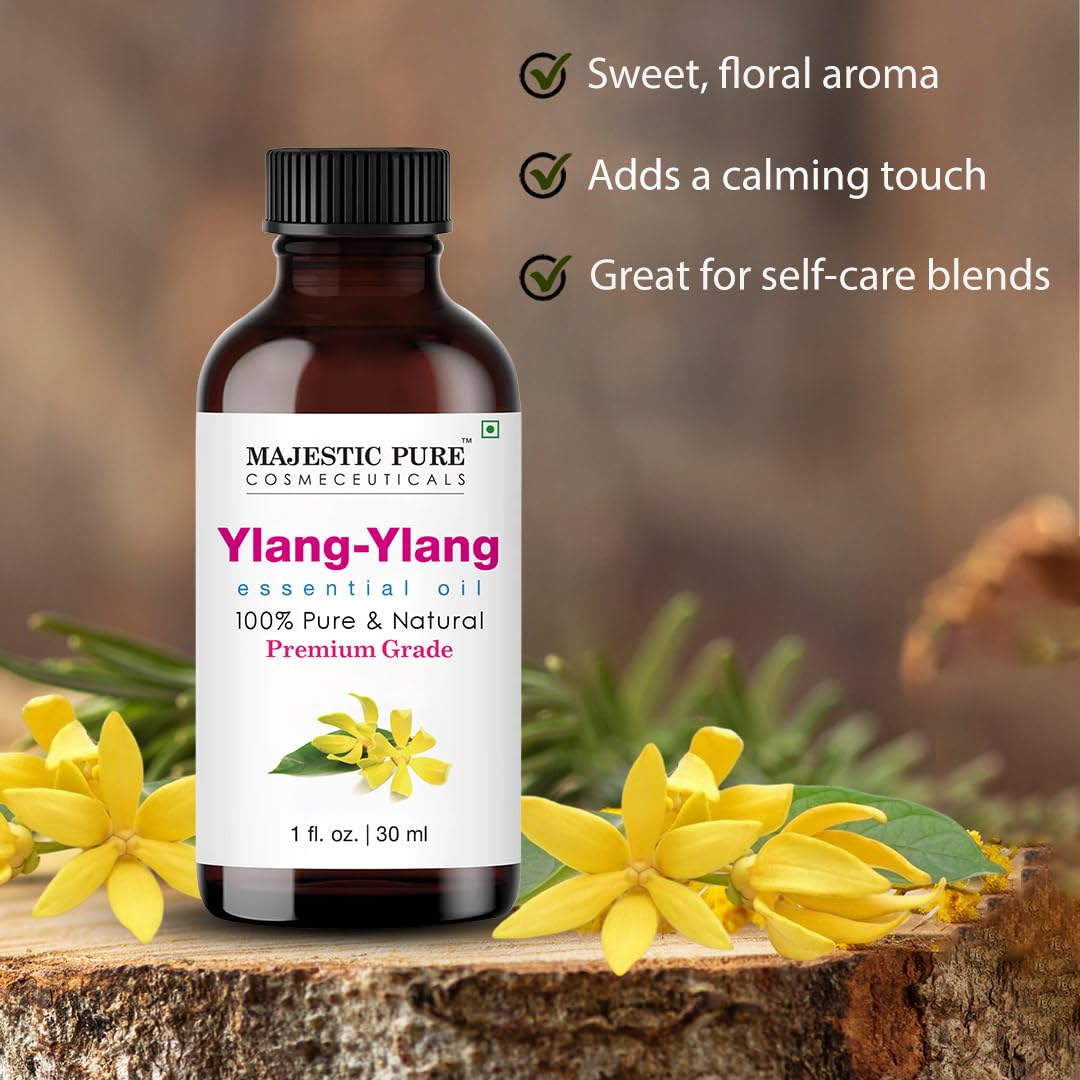 MAJESTIC PURE Ylang Ylang Essential Oil | 100% Pure and Natural Ylang Ylang Oil | Premium Grade Essential Oils for Hair Care, Home Diffusers, Skin, Aromatherapy, Massage and Humidifiers | 4 Fl Oz