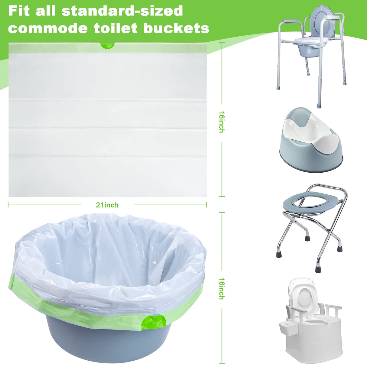 150 Pcs Bedside Commode Liners for Potty Chair Liners Disposable Adult, Commode Bags, Portable Toilet Bags Fits All Standard Adult Commode Chairs Toilet Bucket Potty Bedpan in Medical Care