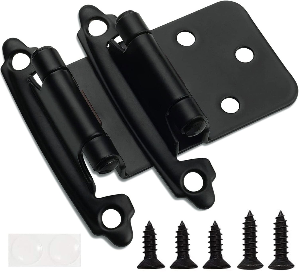 Decobasics 1/2" Overlay Matte Black Cabinet Hinges (10 Pair -20 Pcs) Self Closing Bath & Kitchen Cabinet Hinges Black Flush Mount w/Door Bumpers & Upgraded Screws