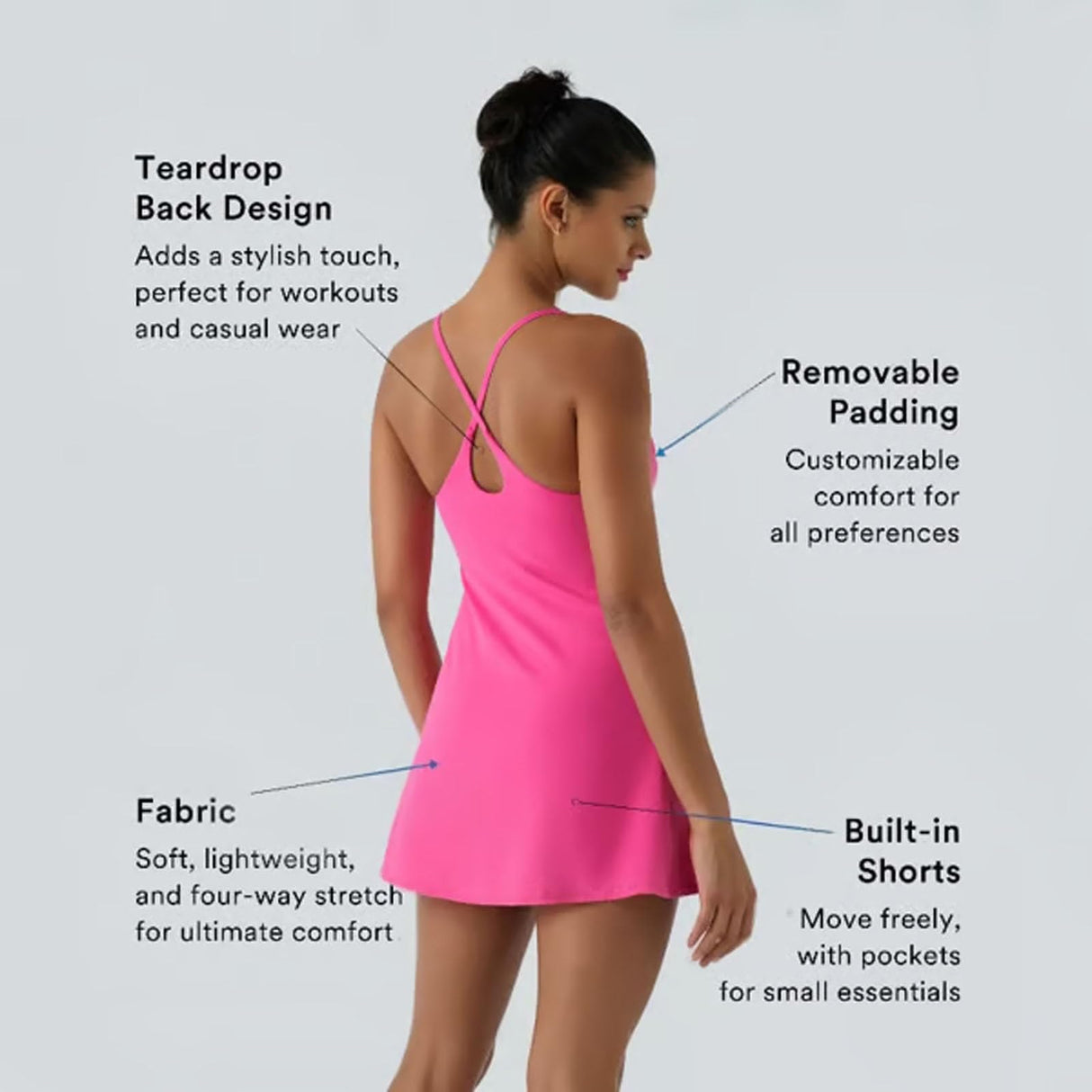 Stuffdatas The Ultimate Tummy Control Backless Active Dress -Made for Movement & Easy Bathroom Breaks, Workout Exercise Dress(Rose,M)