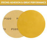 S SATC Premium Gold Sandpaper 6 Inch 100 PCS Sanding Discs 320 Grit Self Adhesive Stickyback Sandpaper Roll Aluminum Oxide PSA Sandpaper Discs for Wood, Metal, and Car Paint