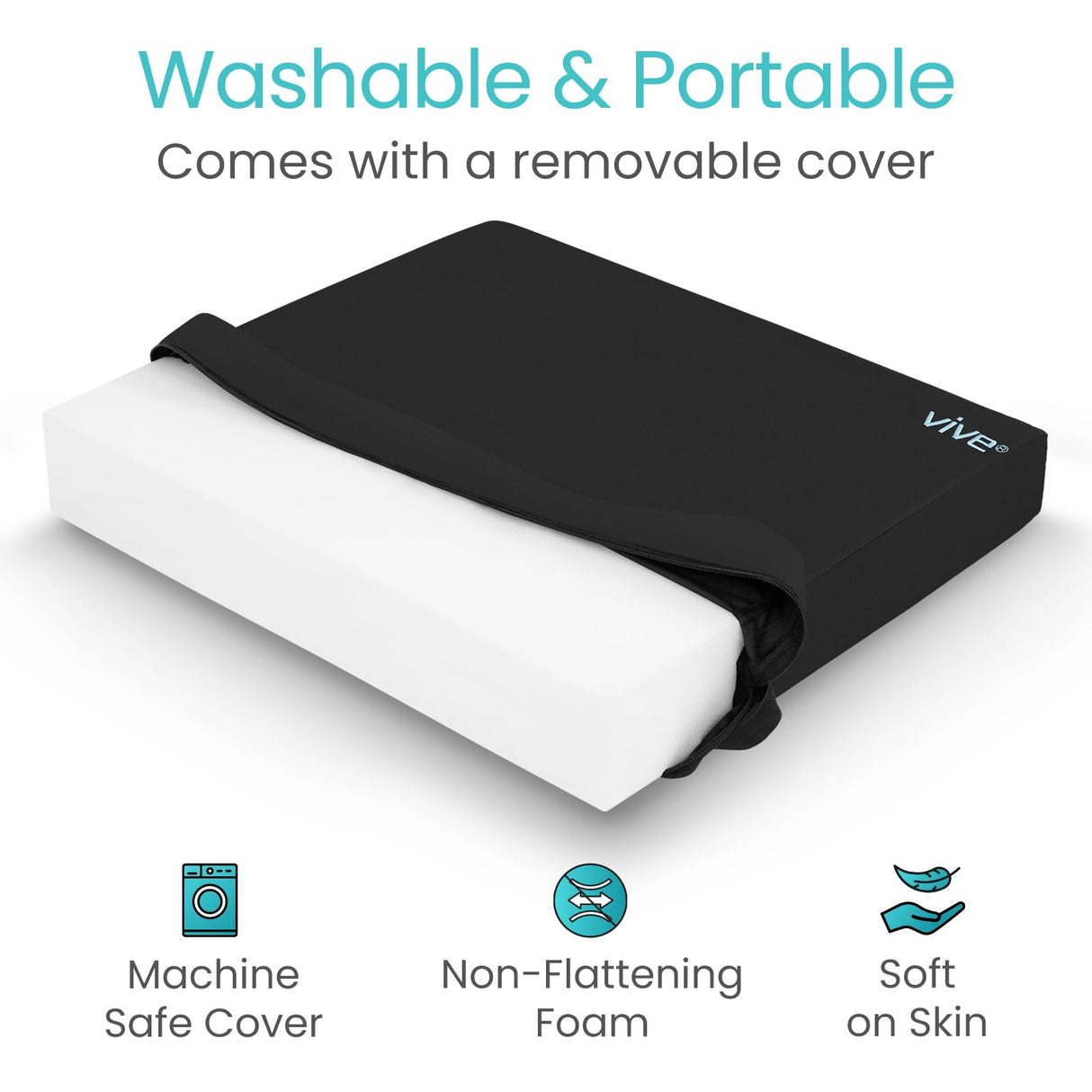 Vive Wheelchair Cushion - Wheel Chair Cushions for Senior, Pressure Relief - Wheelchair Pad, Wheelchair Seat Cushion, Foam for Office Chairs, Car, Lightweight, Portable, Easy to Clean (3")