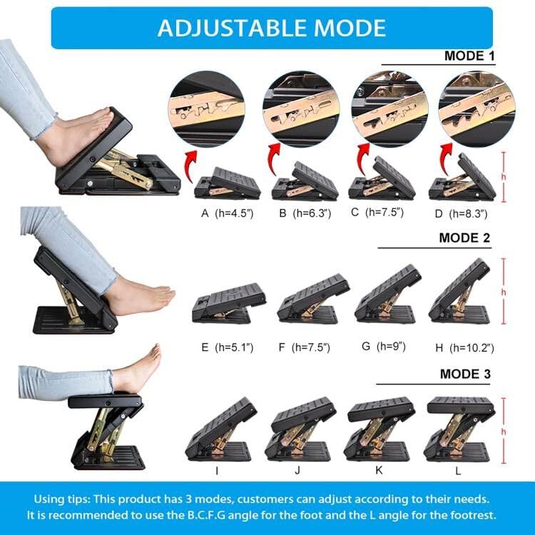 Leermart Foot Rest for Under Desk at Work 4-Level Height Adjustable, Ergonomic Foldable Footrest for Office, Gaming,Computer, Soft & Removable Pad Desk Foot Stool Suitable for All Seasons
