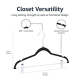 Amazon Basics Velvet Non-Slip Skirt Clothes Hangers with Clips, 360 Degree Rotatable Hook, Organize Pants and Skirts, Black/Silver, 24-Pack