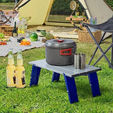 PORTAL Folding Mini Small Beach Table, Portable Aluminum Beach Table with Retractable Legs and Carry Bag for Outdoor Picnic/Cooking/Camp/Travel/Beach,15" L x 8" W x 6" H, Silver/Blue