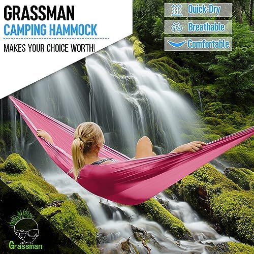 Grassman Camping Hammock Double & Single Portable Hammock with Tree Straps, Lightweight Nylon Parachute Hammocks Camping Accessories Gear for Indoor Outdoor Backpacking, Travel, Hiking, Beach