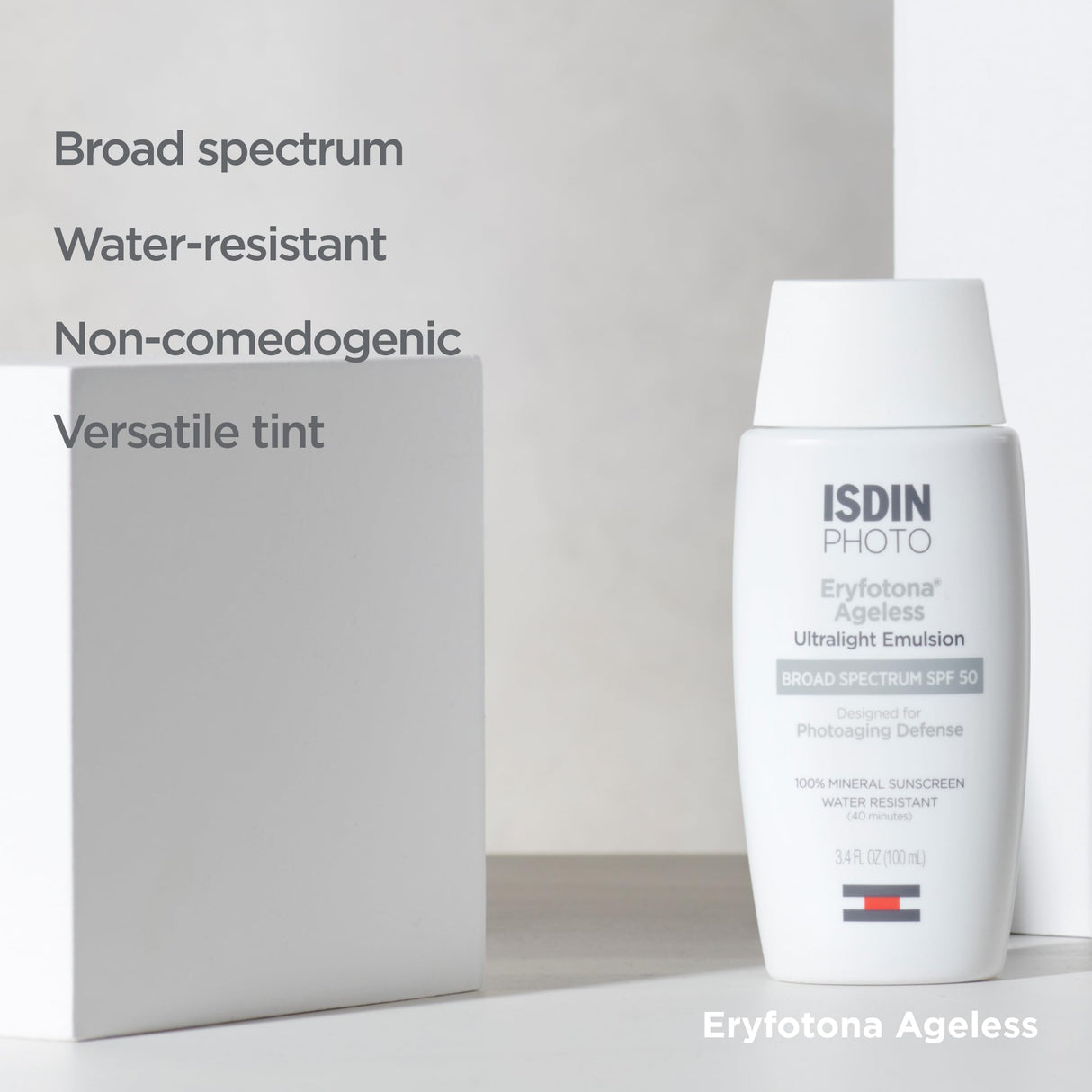 ISDIN Eryfotona Ageless Tinted Mineral Sunscreen for Face, SPF 50 Zinc Oxide Formula Helps Repair Sun Damage, 3.4 Fl.Oz. Travel-Size Tube, Water Resistant and Non-comedogenic