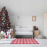 Christmas Red and White Plaid Rug 3 x 5 Ft, Hand-Woven Indoor/Outdoor Layered Cotton Blend Buffalo Plaid Rug, Washable Front Door Mat, Perfect for Porch, Living Room, Entryway