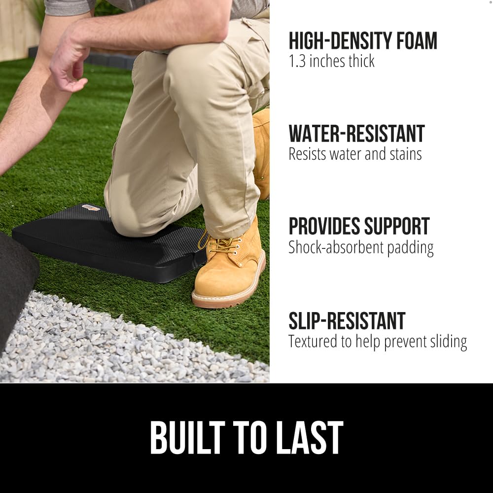 GORILLA GRIP® Extra Thick Patent Pending Supportive Foam Kneeling Pad, 2 PK, Large Cushion Knee Pads for Gardening, Baby Bath, Dirt and Water Resistant, Workout and Garden Supplies, 17.5x11, Black