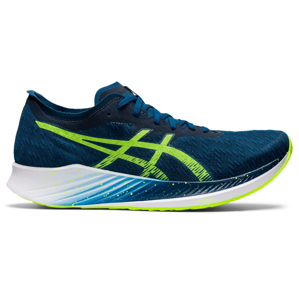 ASICS Men's Magic Speed Running Shoes, 12, MAKO Blue/Hazard Green