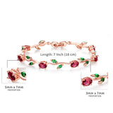 BISAER Mothers Day Gift/Lovely Rose Gold Plated Bracelets with AAA Cubic Zirconia Ruby Flower Emerald Leaf Beautiful Vine Bracelet for Women 7 Inch-Ideal Tennis Bracelets Valentine’s Day Gift