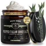 Wrath & Remedy Handmade Whipped Organic Beef Tallow for Skin - 4 OZ (Eucalyptus) — Grass Fed Beef Tallow Moisturizer and Honey Balm for Silky, Sensitive-Skin, Eczema, Rosacea - Free of Harsh Chemicals