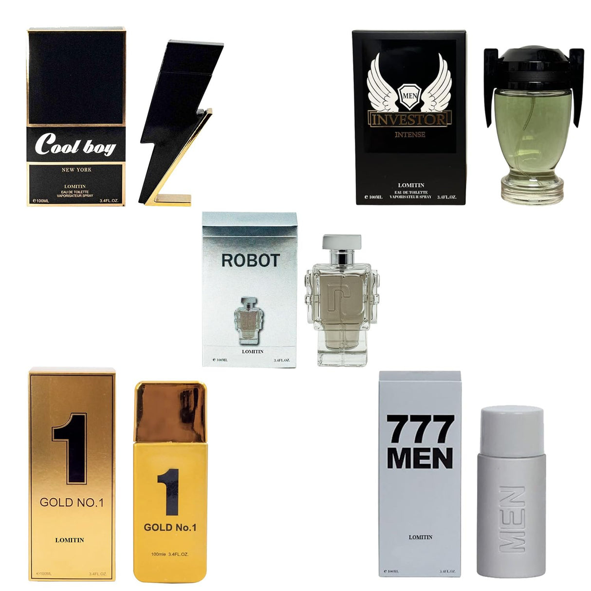 Cologne for Men (3.4oz/100ml x 5Pcs), Eau de toilette, Aromatic, Floral, Spicy, Citrus, Oriental, Masculine & Woody Notes - Individually Boxed Pack of 5pcs