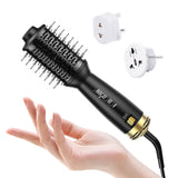 ANGILALA Dual Voltage(100~250V) Mini Hair Dryer Brush with European Plug Adapter for International Travel, Europe Travel Essentials for Women