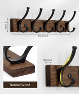 Optish Coat Rack Wall Mount, 16.5 Inches Wood Coat Hooks Wall Mount, Wall Coat Rack with 5 Hooks, Hat Rack Wall Hooks for Hanging Coat, Bag, Towel (2Pack, Brown)