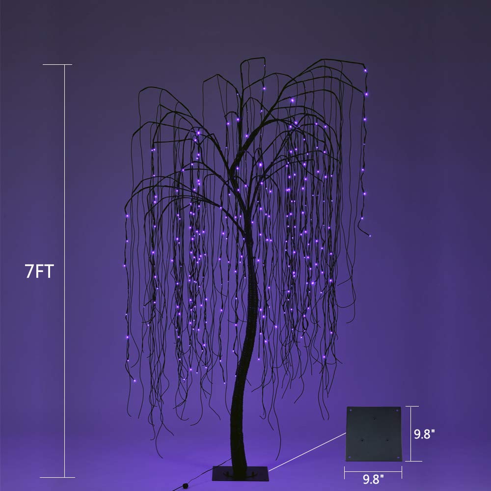 LIGHTSHARE 7 Feet Halloween Willow Tree with Spiders, 256 LED Lights for Home, Festival,Nativity, Party, and Christmas Decoration,Indoor Outdoor Use, Purple