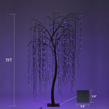 LIGHTSHARE 7 Feet Halloween Willow Tree with Spiders, 256 LED Lights for Home, Festival,Nativity, Party, and Christmas Decoration,Indoor Outdoor Use, Purple