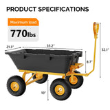 VINGLI Heavy Duty Dump Cart Wagon, 770LBS Quick-Release Dump Poly Wheelbarrow, 10in All-Terrain Pneumatic Tires Garden Wagon for Garden, Yard, Beach