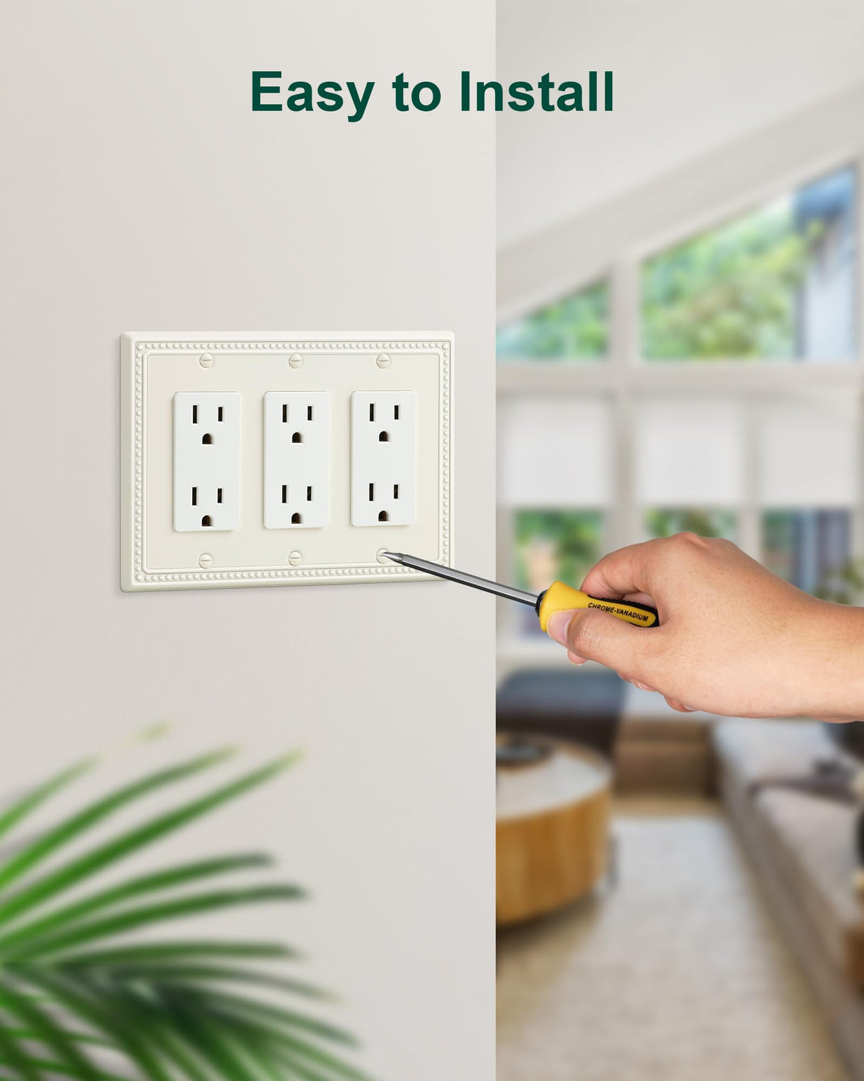 TREEWELL 2-Pack Triple Decorator Outlet Cover Plate, Light Almond Pearls Decorative Switch Plates Covers, Metal Wall Plates for Electrical Outlets, Receptacle, GFCI Outlet, Dimmer Switch