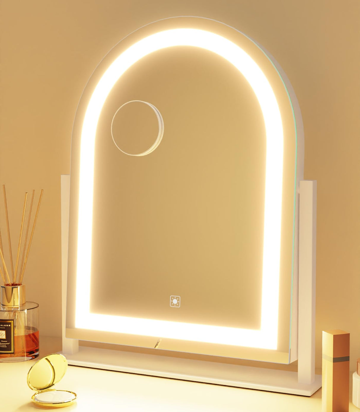 Gvnkvn Curved Makeup Vanity Mirror with Lights 17.2" Large LED Lighted Mirror, Hollywood Make Up Mirror with Lighting, Smart Touch,Detachable 5X Magnification 360° Rotation, (White,Gift Box)